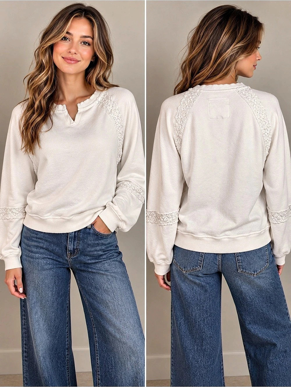 Aerie AerieREAL Lace Detail White
Pullover Sweatshirt XS